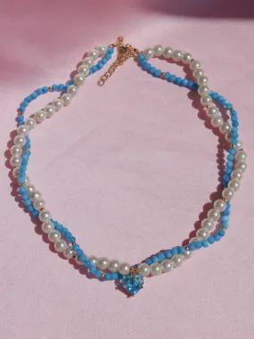 Blue Pearl Heart Design Necklace