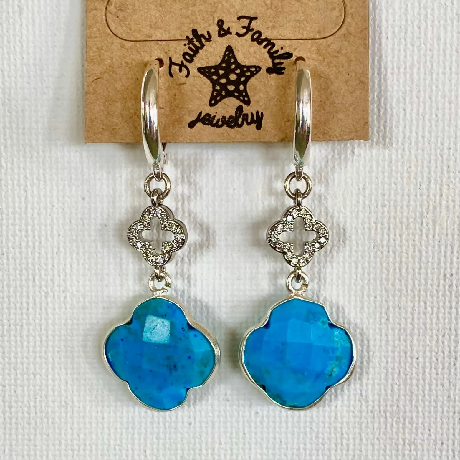 Blue Turquoise  Double Drop Quatrefoil Earrings