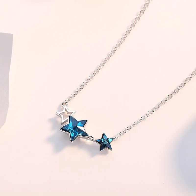 Blue Zircon Little Star Silver Necklace for Women