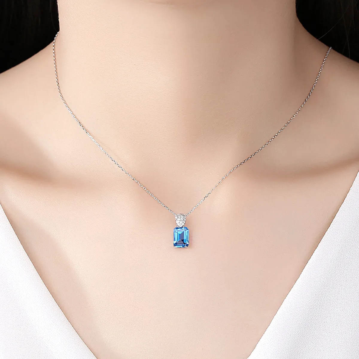 Blue Zircon Simulant Silver Necklace