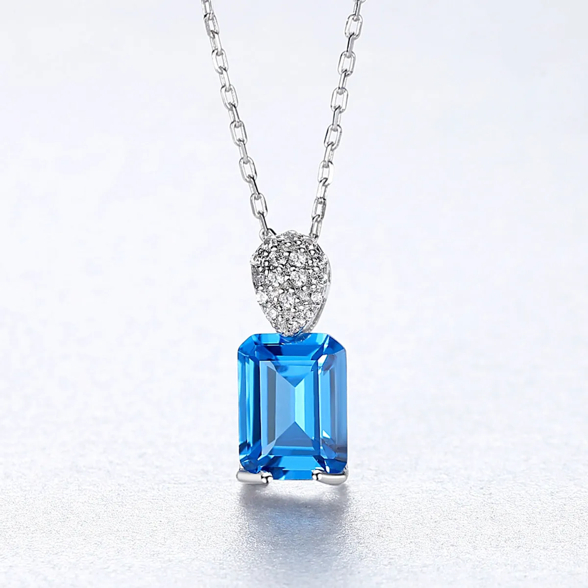 Blue Zircon Simulant Silver Necklace