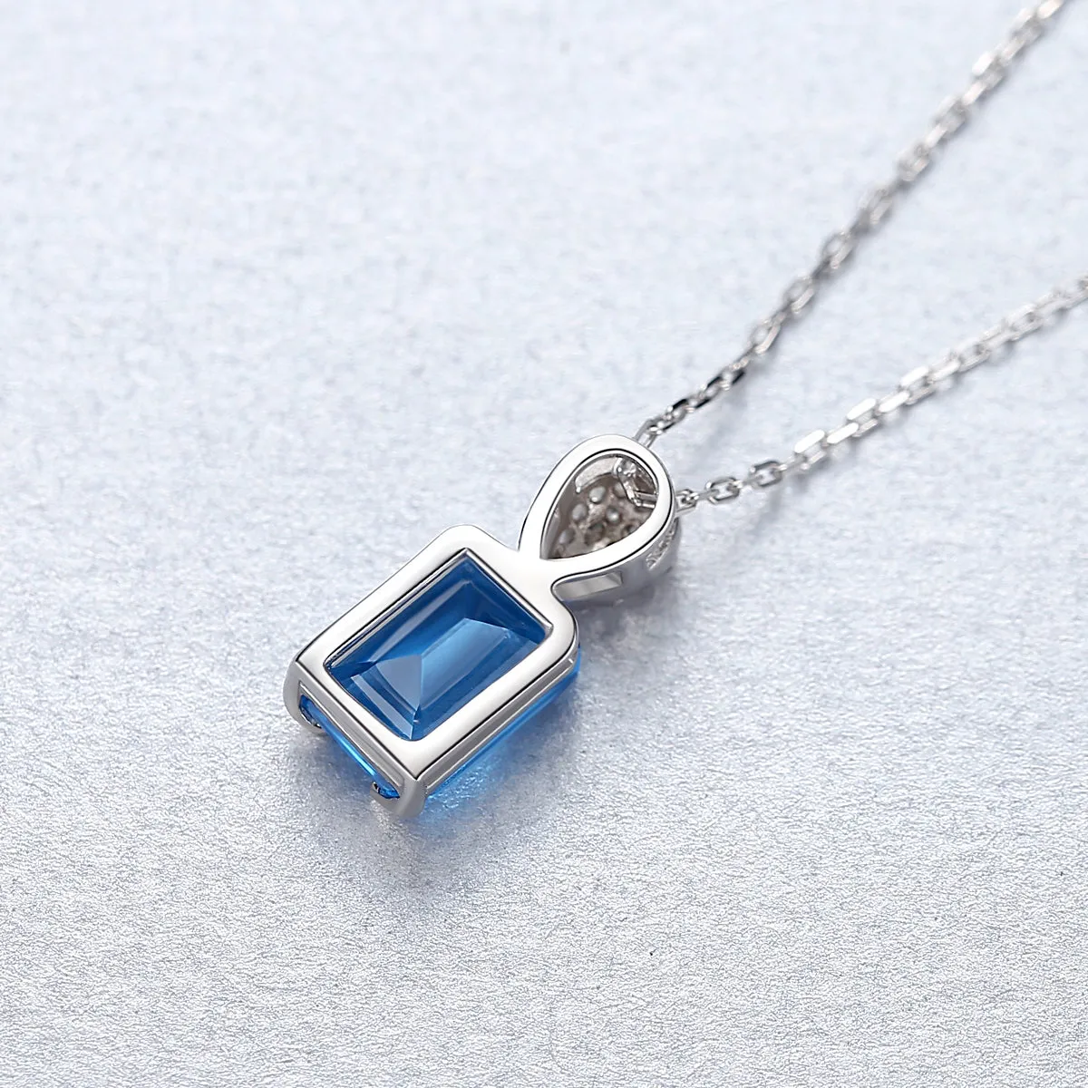 Blue Zircon Simulant Silver Necklace