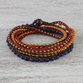 Boho Lapis Lazuli Beaded Wrap Bracelet from Thailand - Bohemian Bells | NOVICA