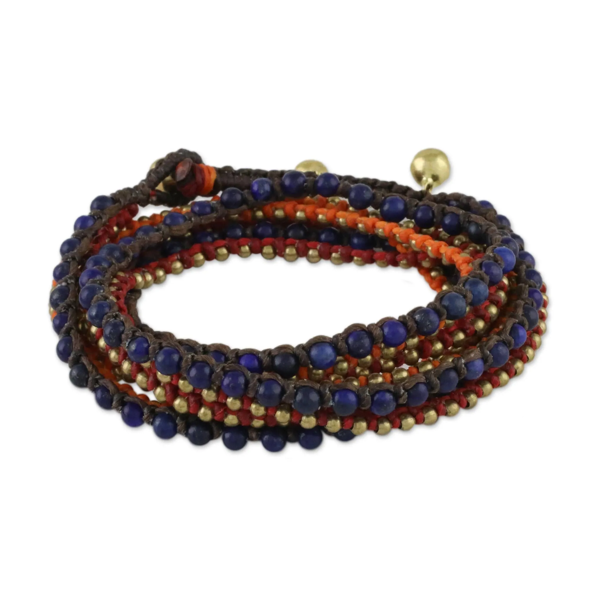 Boho Lapis Lazuli Beaded Wrap Bracelet from Thailand - Bohemian Bells | NOVICA