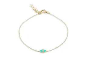 Bracelet 14kt Gold Chain Enamel Evil Eye & Diamond