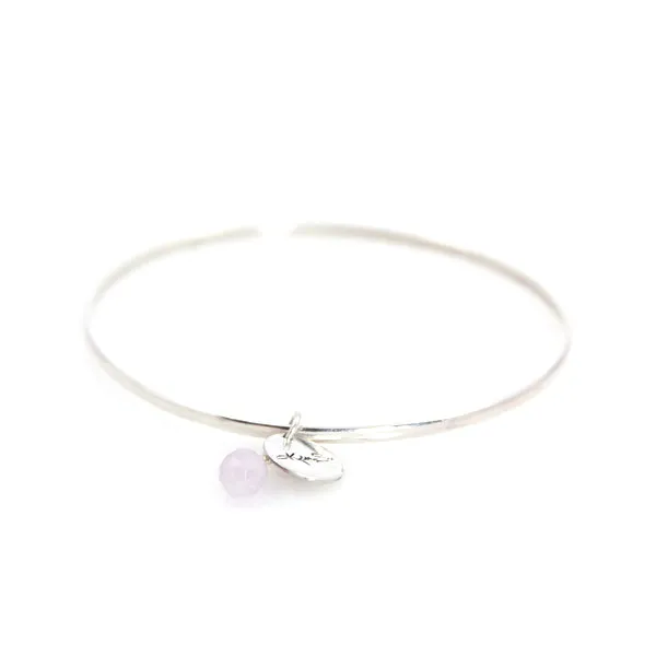 Bracelet - Bangle Sterling Silver & Light  Amethyst Charm