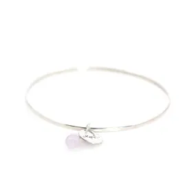 Bracelet - Bangle Sterling Silver & Light  Amethyst Charm