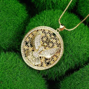 Brand New Gold Color Holy Spirit Pendant Ladies Men Casual Zircon Chain Necklace Religious Jewelry Gift