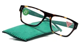 Brooklyn, (Premium) Reading Glasses, High End Reader  1.25... 3 Magnifying Eyeglasses (Tortoise Brown, Teal) Square Frame. NY Fifth Avenue