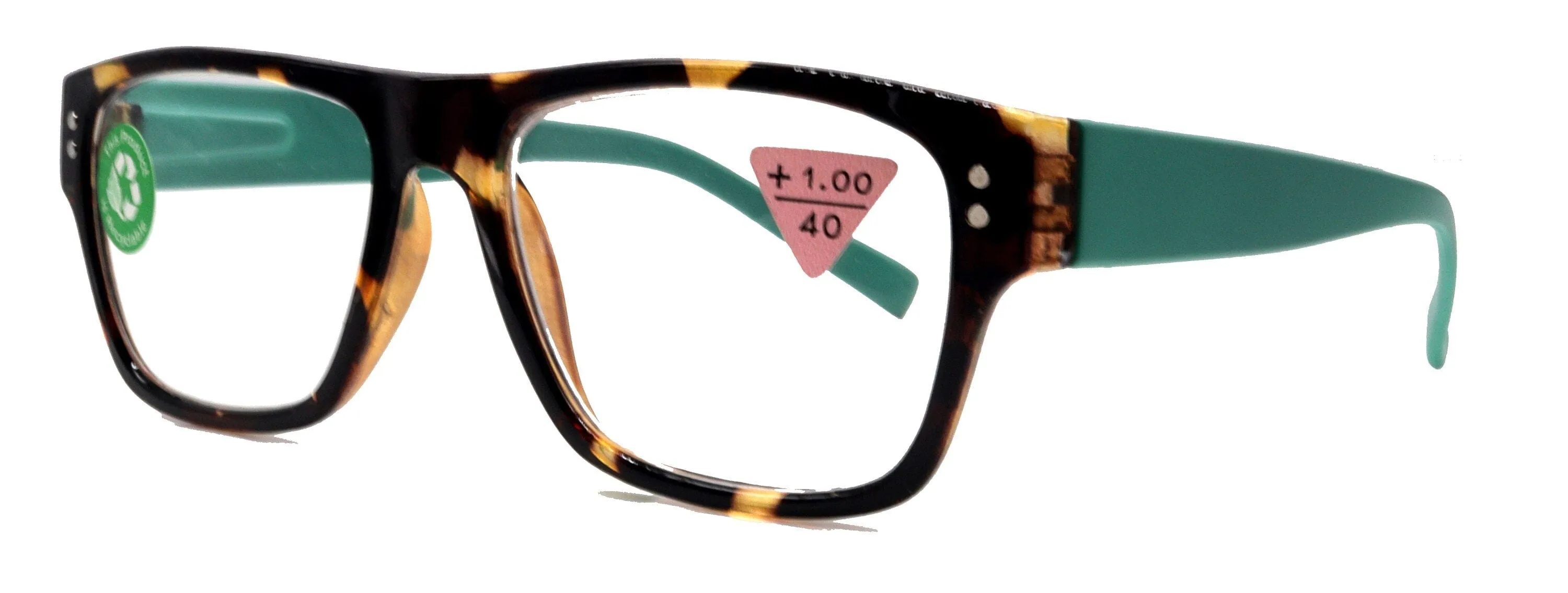 Brooklyn, (Premium) Reading Glasses, High End Reader  1.25... 3 Magnifying Eyeglasses (Tortoise Brown, Teal) Square Frame. NY Fifth Avenue