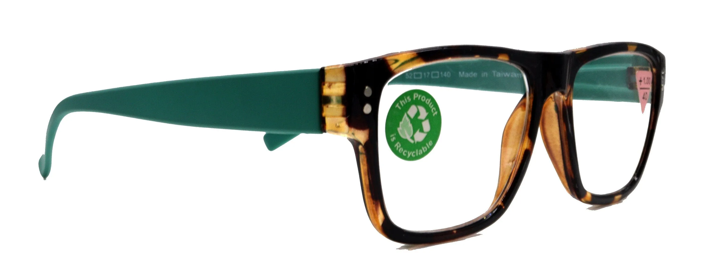 Brooklyn, (Premium) Reading Glasses, High End Reader  1.25... 3 Magnifying Eyeglasses (Tortoise Brown, Teal) Square Frame. NY Fifth Avenue