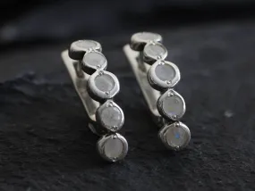 Bubble Moonstone Earrings - Natural Rainbow Moonstone, White Half Hoops