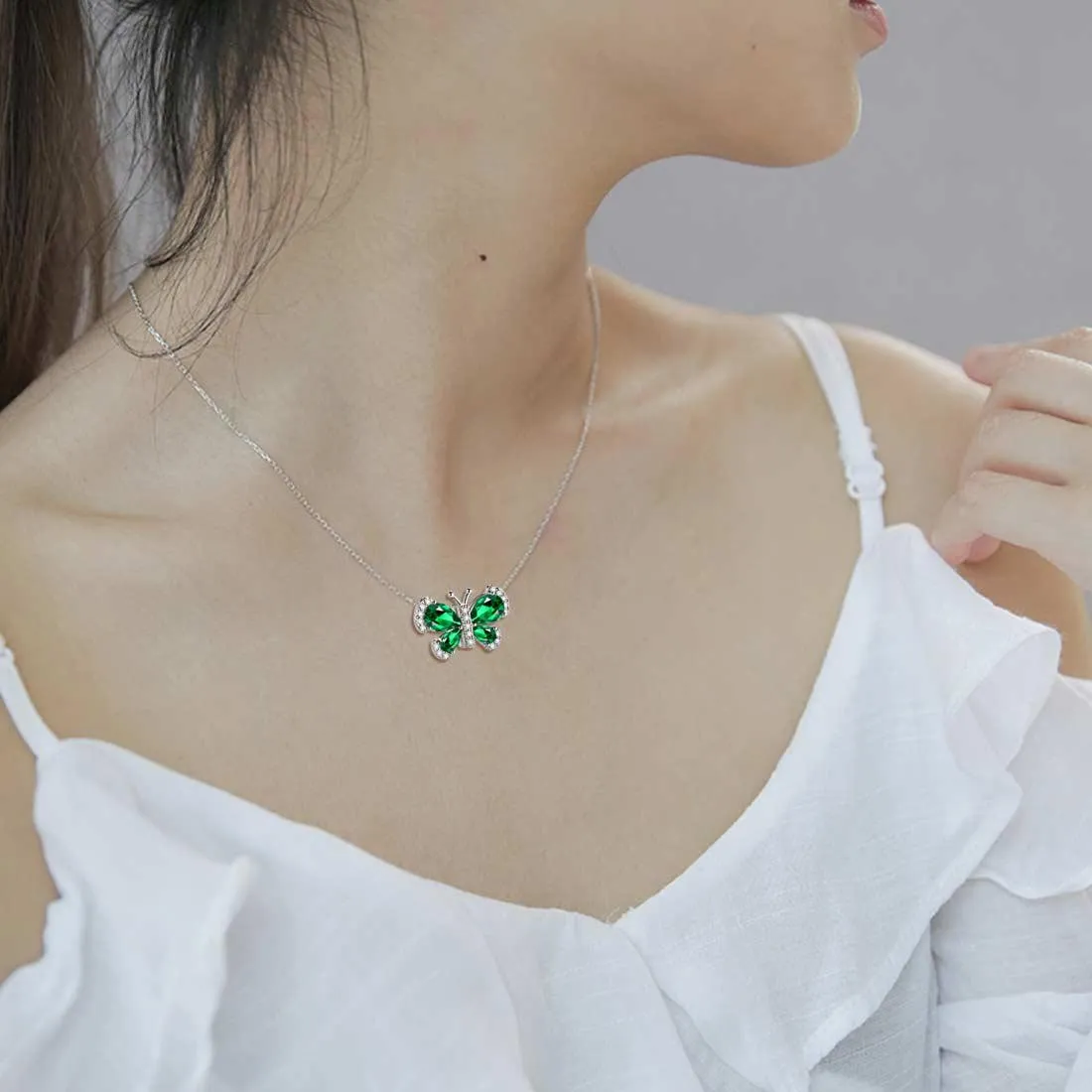 Butterfly Necklace Birthstone May Emerald Pendant Women Girls Jewelry Birthday Gift