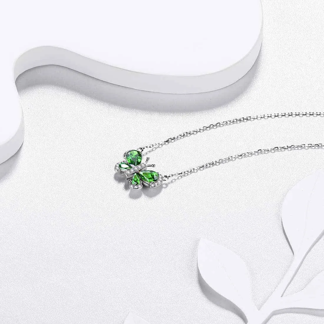 Butterfly Necklace Birthstone May Emerald Pendant Women Girls Jewelry Birthday Gift