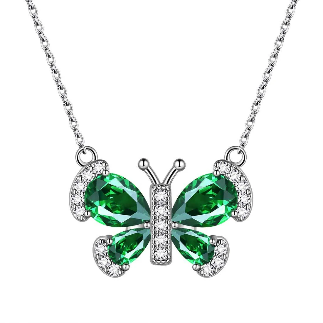 Butterfly Necklace Birthstone May Emerald Pendant Women Girls Jewelry Birthday Gift