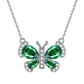 Butterfly Necklace Birthstone May Emerald Pendant Women Girls Jewelry Birthday Gift