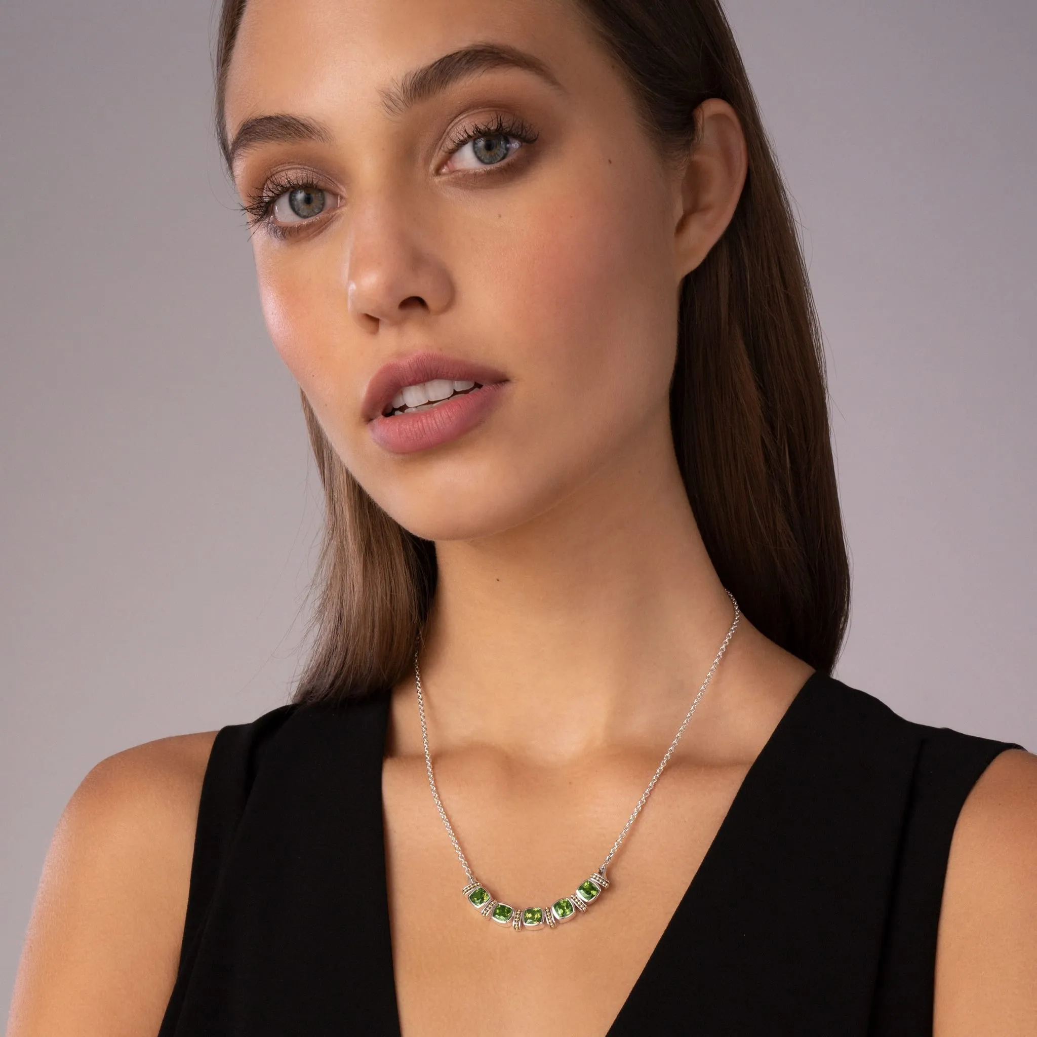Caviar Color Five Station Peridot Necklace