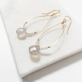 Chalcedony, Genuine Gemstone Gold Filled Hoops Wrapped Earrings, Chalcedony Gemstone
