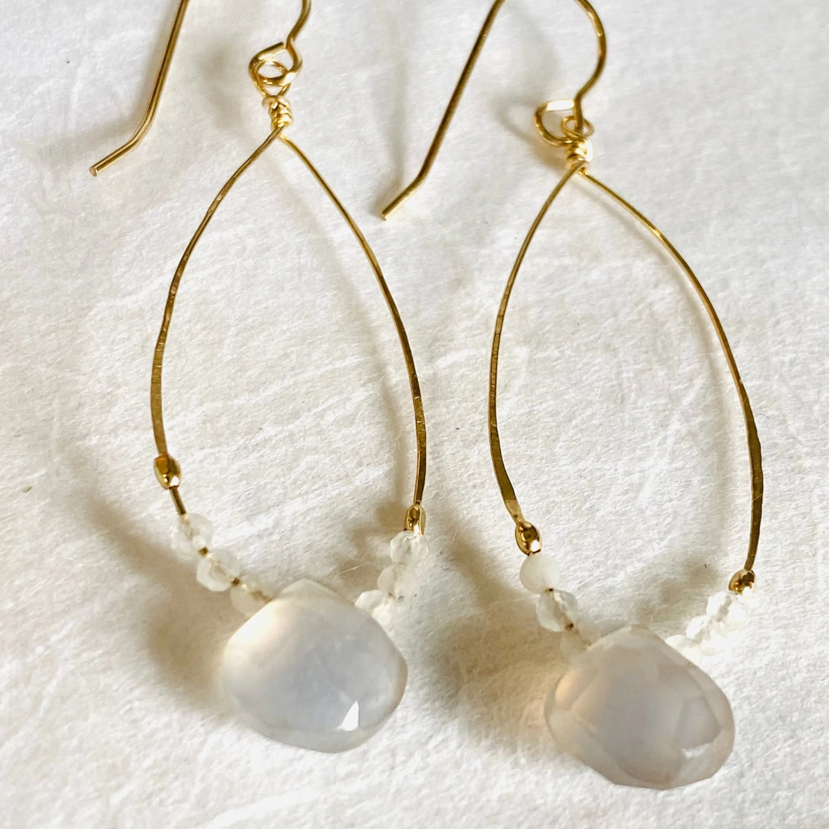 Chalcedony, Genuine Gemstone Gold Filled Hoops Wrapped Earrings, Chalcedony Gemstone