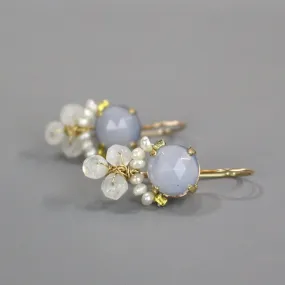 Chalcedony Pearl Moonstone Clover Earrings