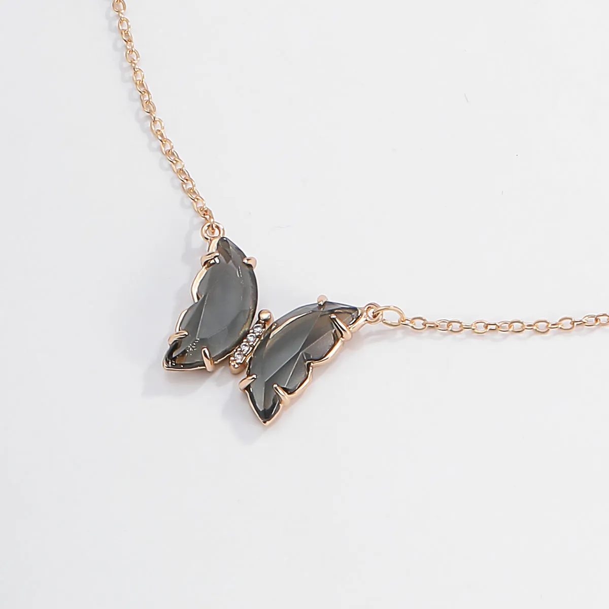 Chic Butterfly Zircon Pendant Necklace with Geometric Flair