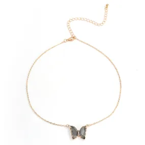 Chic Butterfly Zircon Pendant Necklace with Geometric Flair