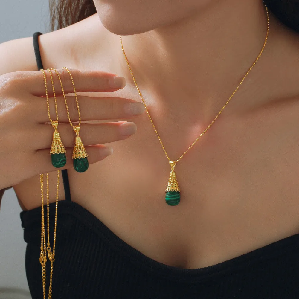 Chinese Charm Malachite Necklace with Zircon Accents