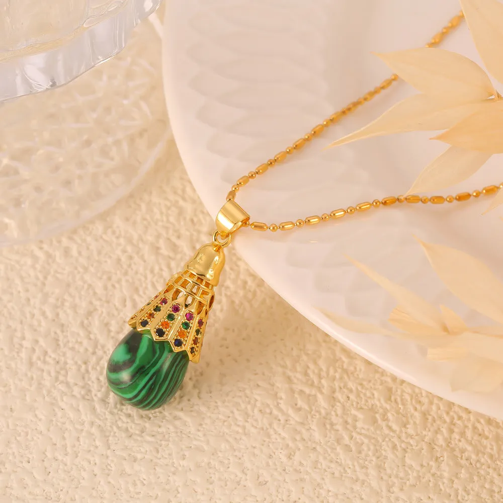 Chinese Charm Malachite Necklace with Zircon Accents