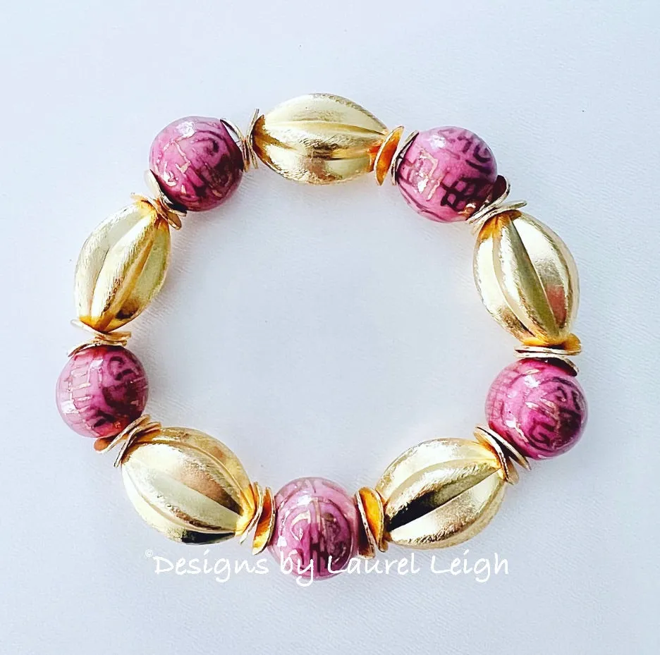 Chinoiserie Pink & Gold Bracelet