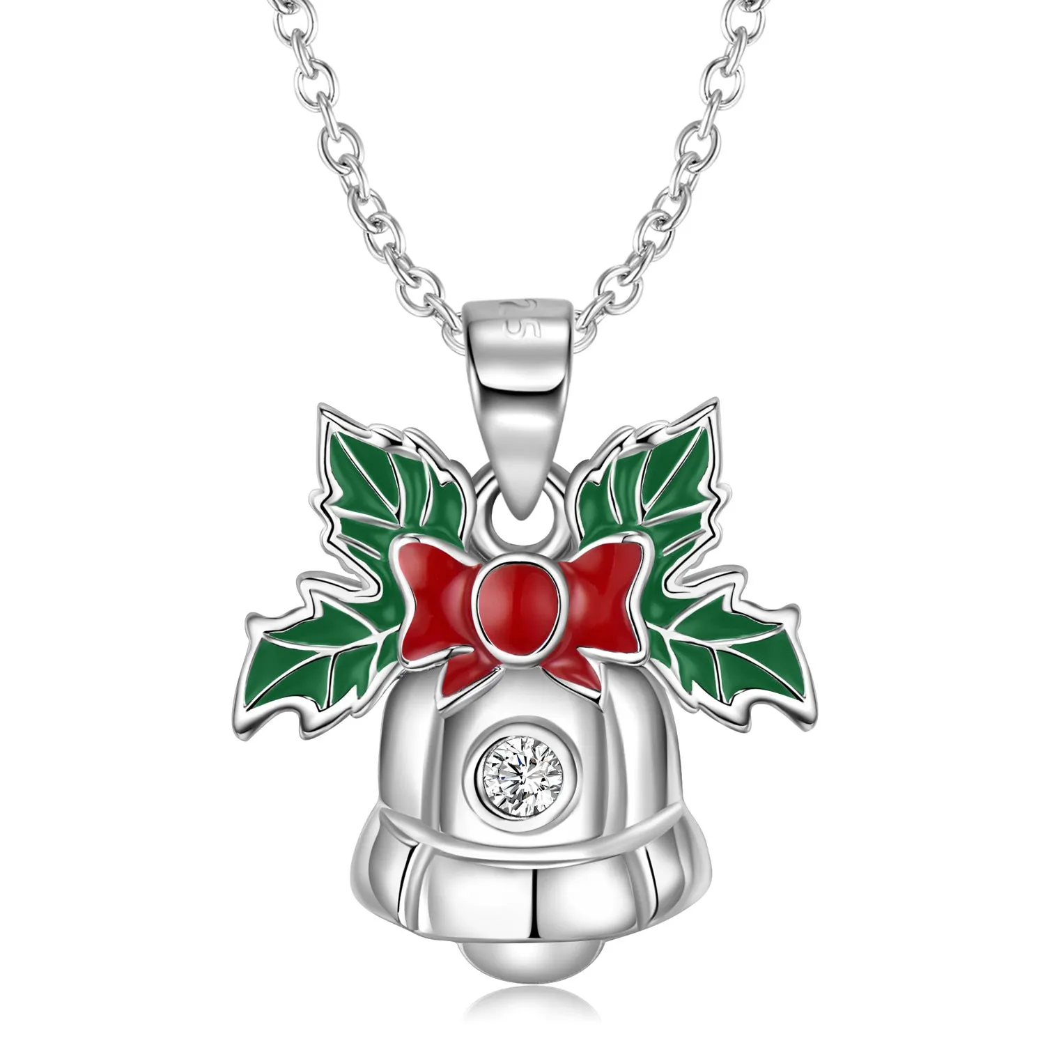 Christmas Bell Zircon Silver Necklace