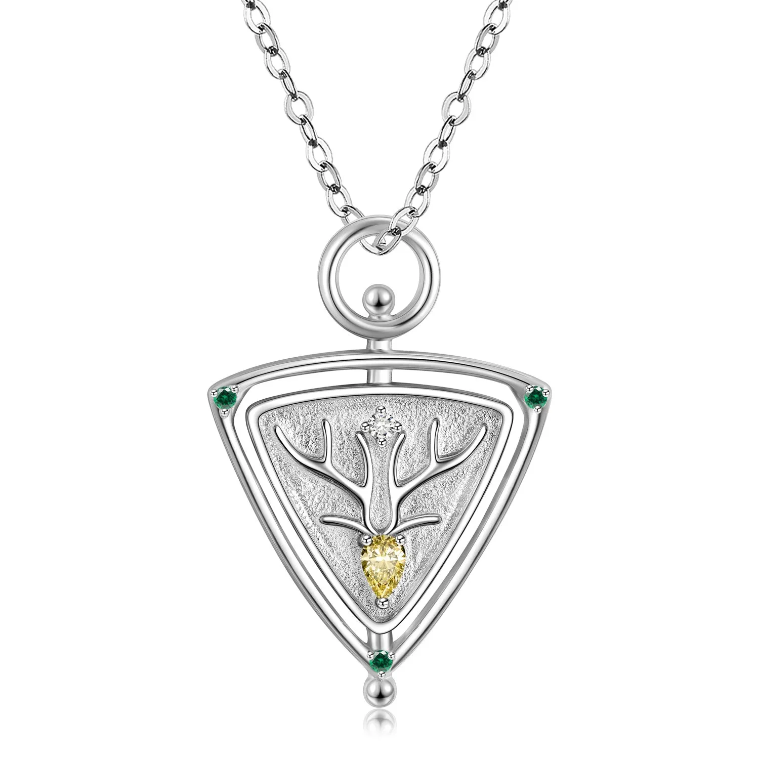Christmas Elk Yellow Pear Shape Zircon Triangle Pendant Silver Necklace