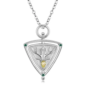 Christmas Elk Yellow Pear Shape Zircon Triangle Pendant Silver Necklace