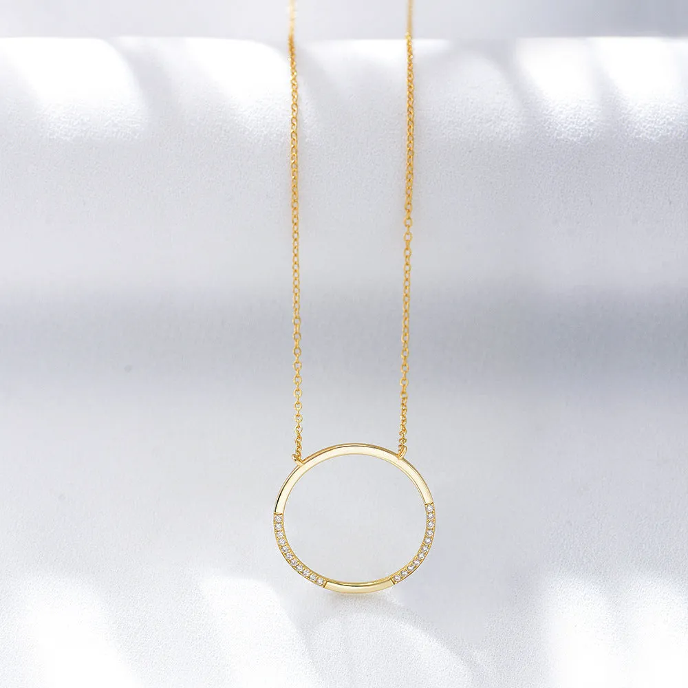 Circle Ring with Zircon Pendant Sterling Silver Necklace for Women