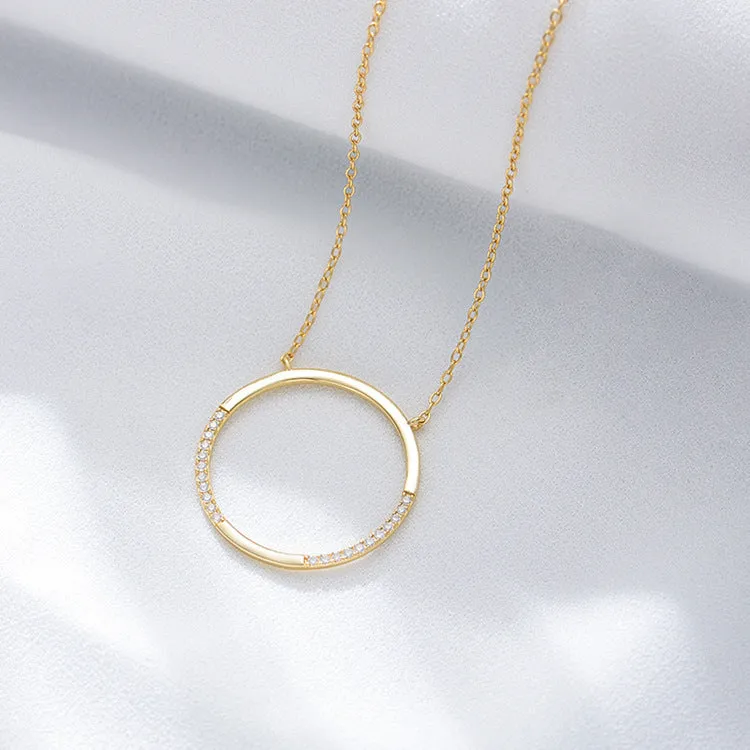 Circle Ring with Zircon Pendant Sterling Silver Necklace for Women