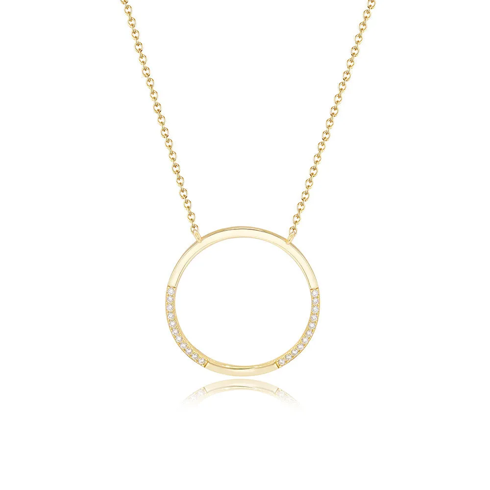Circle Ring with Zircon Pendant Sterling Silver Necklace for Women