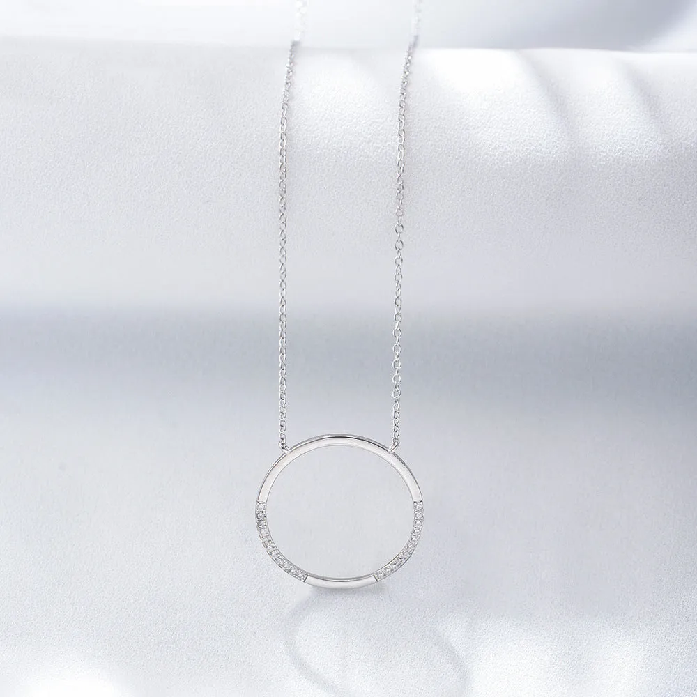 Circle Ring with Zircon Pendant Sterling Silver Necklace for Women