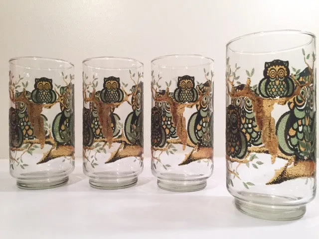 Classic 1970's Retro Owl Medium Size Glasses (Set of 4)