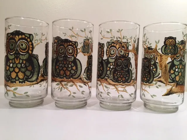 Classic 1970's Retro Owl Medium Size Glasses (Set of 4)