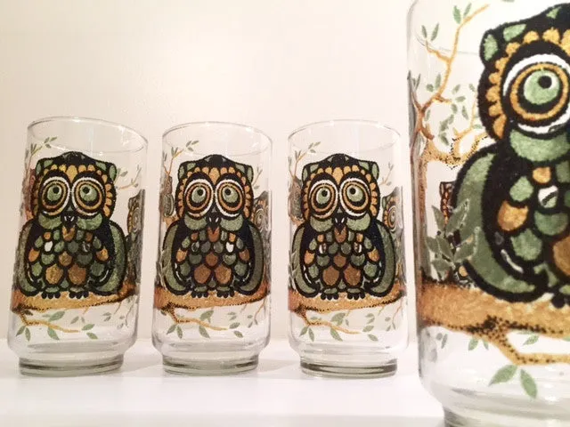 Classic 1970's Retro Owl Medium Size Glasses (Set of 4)