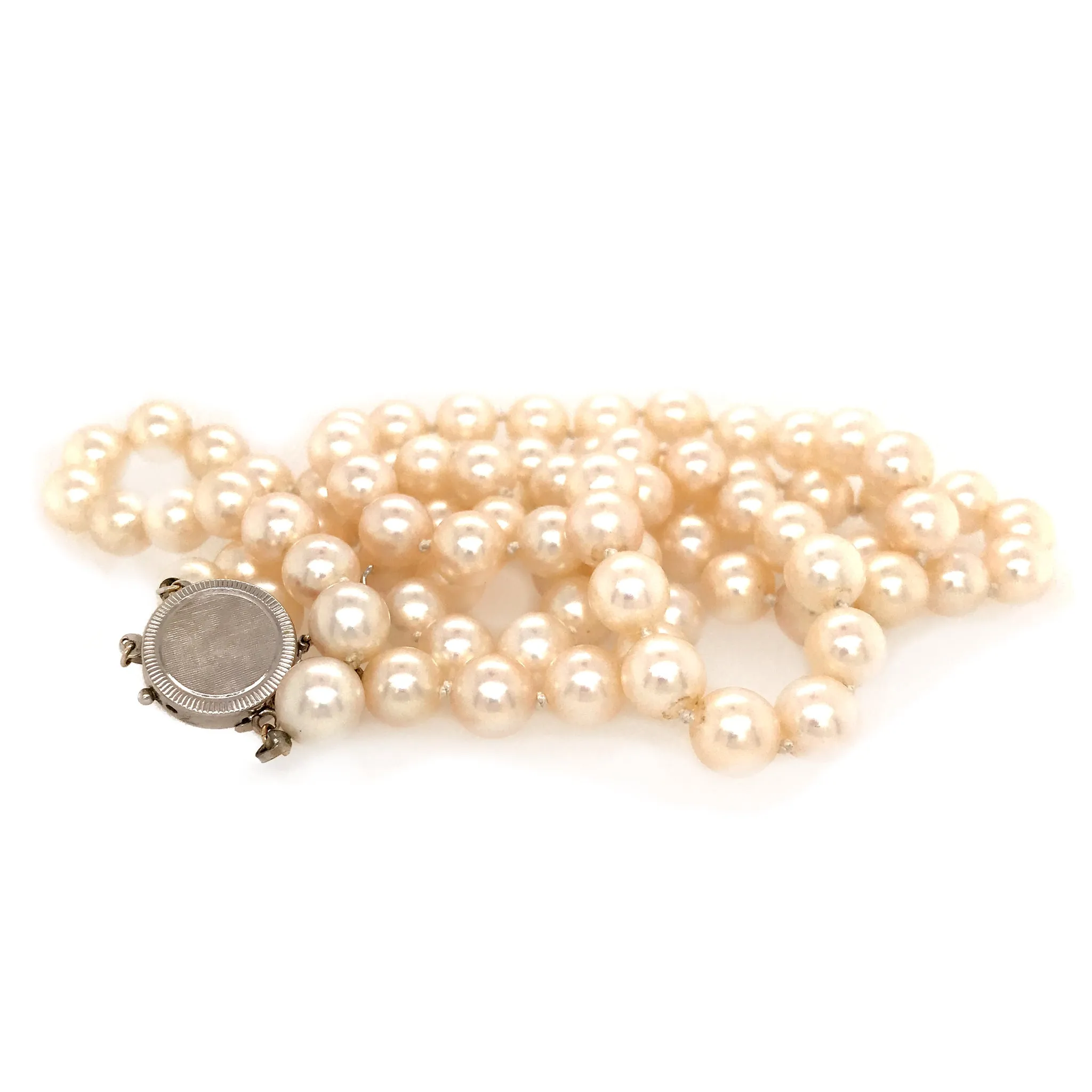 Classy Double Pearl Strand with 14k White Gold Clasp Necklace