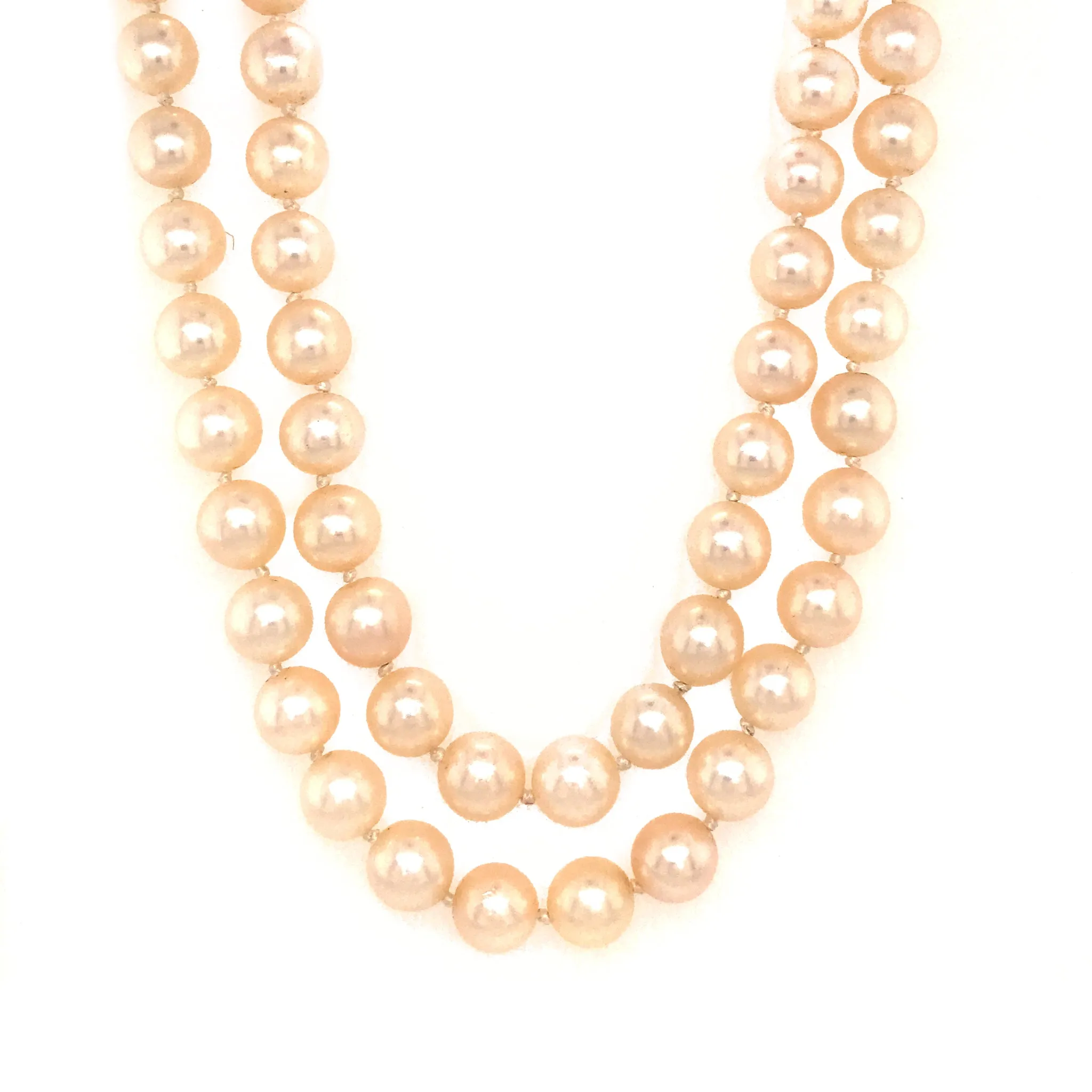 Classy Double Pearl Strand with 14k White Gold Clasp Necklace