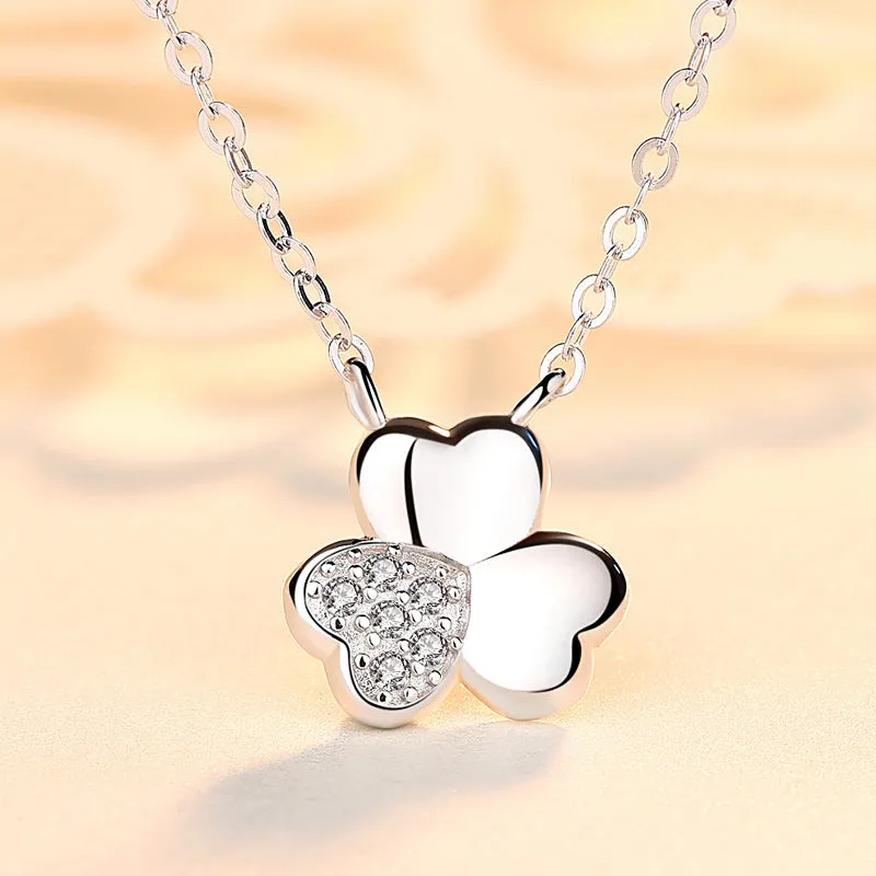 Clover with Zircon Pendant Silver Necklace for Women
