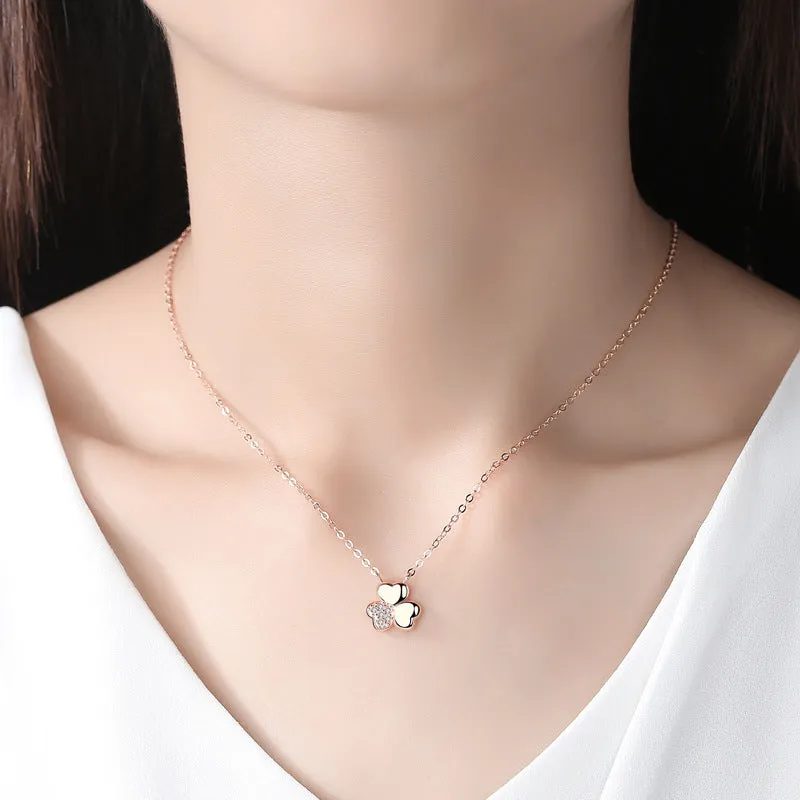Clover with Zircon Pendant Silver Necklace for Women