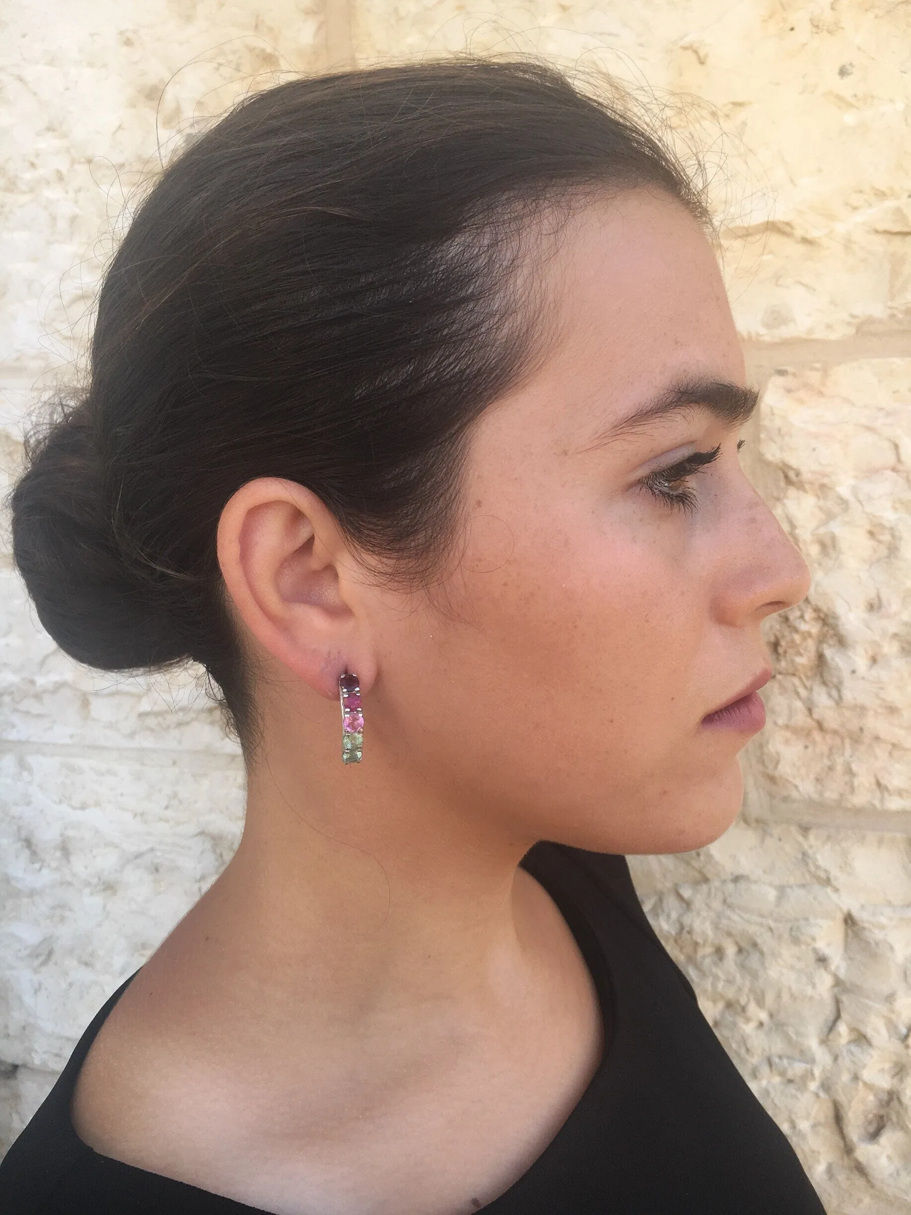 Colorful Drop Earrings - Half Hoops Earrings - Multistone Earrings