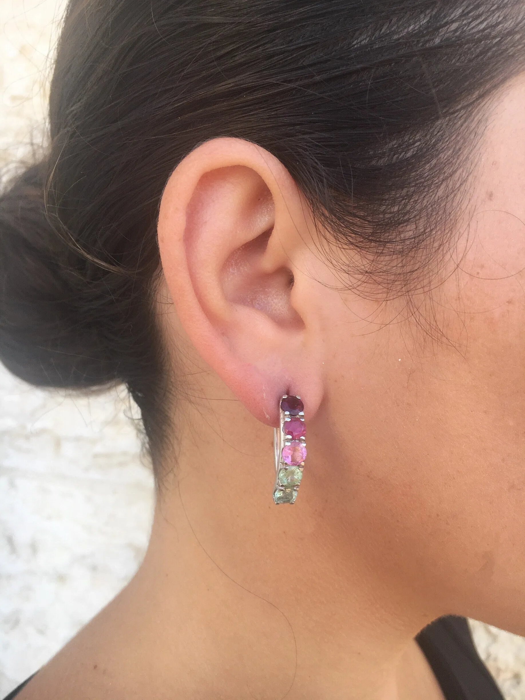 Colorful Drop Earrings - Half Hoops Earrings - Multistone Earrings