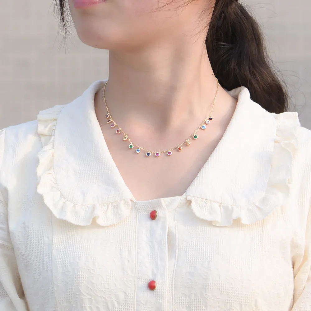 Colourful Round Zircon Sterling Silver Necklace for Women