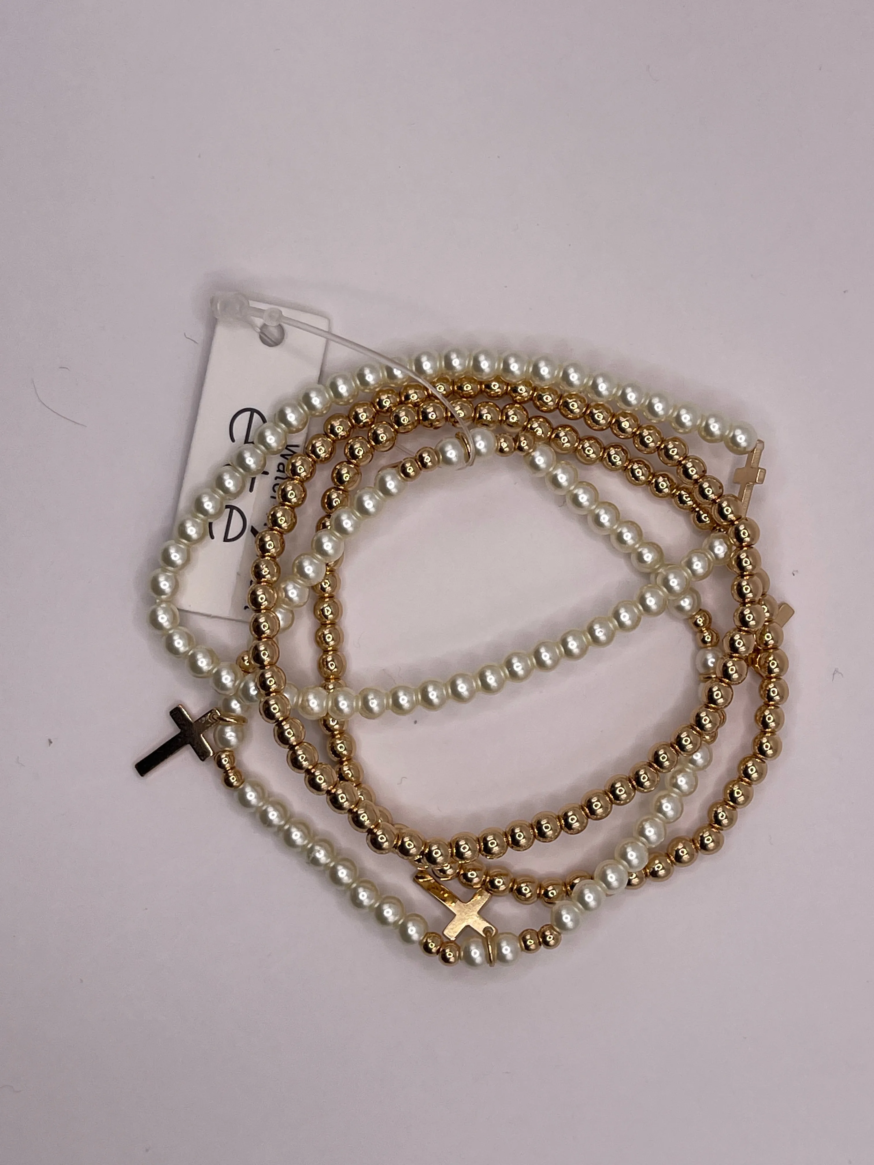 Cross Charm and Pearl Beaded Bracelet