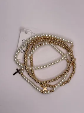 Cross Charm and Pearl Beaded Bracelet