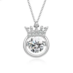 Crown with Round Zircon Circle Pendant Silver Necklace  for Women