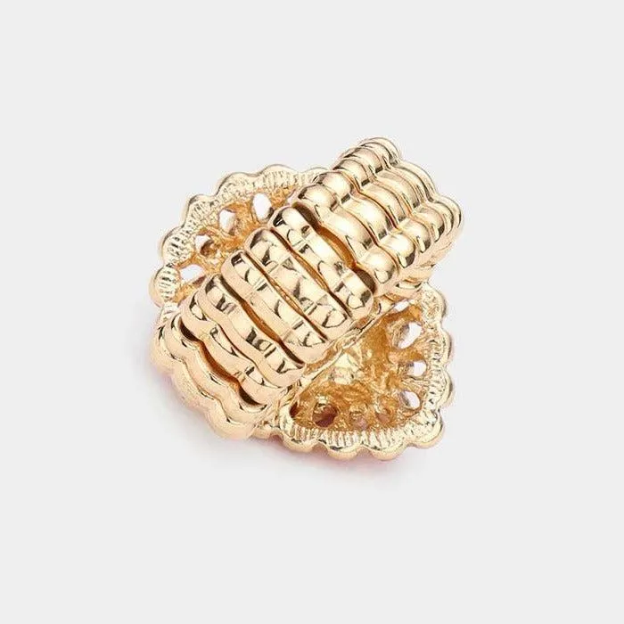 Crystal Pink Teardrop Centered Bubble Cluster Stretch Ring